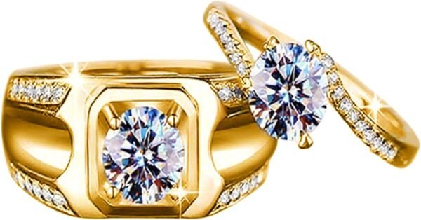 S925 Moissanite Wedding Rings Set for Couple, 10K/14K/18K Gold Lab-Grown Diamond Couple Rings for Men and Women, Customized Matching Promise Bands for Engagement Valentine's Day Free Engraving