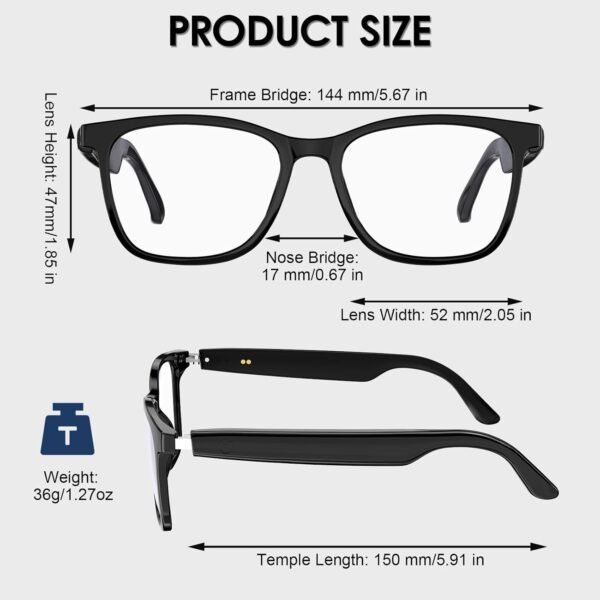 61SJVjeatSL._AC_SL1500_ Smart Glasses, Blue Light Blocking Clear Lenses + Magnetic Clip-On Sunglasses, Bluetooth Glasses with Open Ear Speaker, Voice Assistant Compatible for iPhone Android