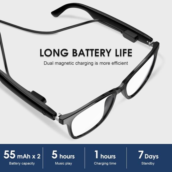 61YoyfCa1SL._AC_SL1500_ Smart Glasses, Blue Light Blocking Clear Lenses + Magnetic Clip-On Sunglasses, Bluetooth Glasses with Open Ear Speaker, Voice Assistant Compatible for iPhone Android