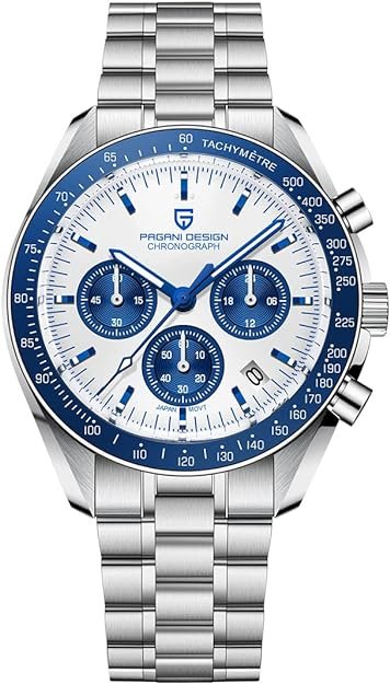 Pagani Design Men's Chronograph Quartz Dial 40mm VK63 Movement Stainless Steel Mirror Sapphire Watch 100 Meter Water Resistant Sport Watch
