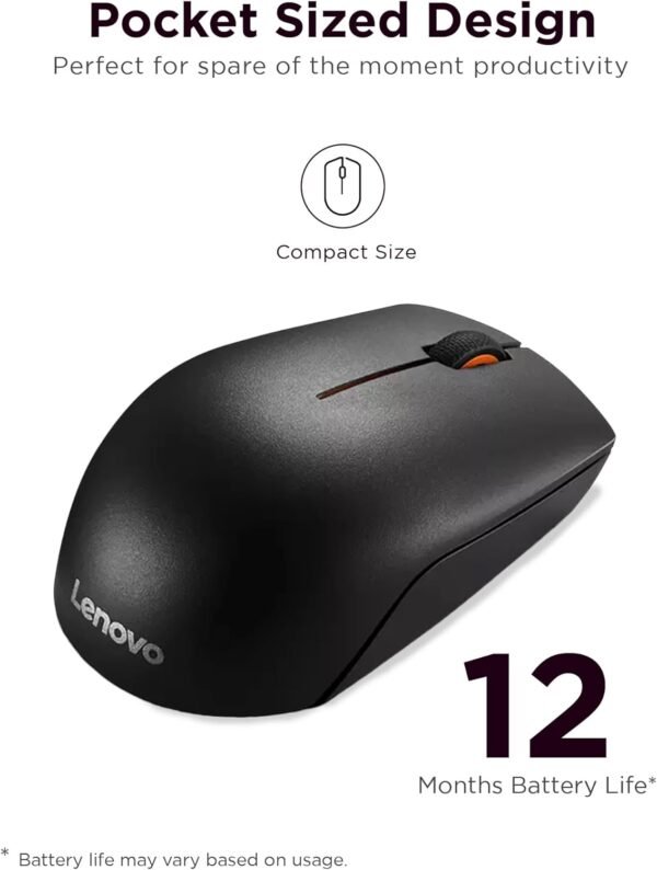 61hP0-07bNL._AC_SL1500_ Lenovo 300 Wireless Mouse – Computer Mouse for PC, Laptop with Windows – Ambidextrous Design – 2.4 GHz Nano USB Receiver – 12 Month Battery Life