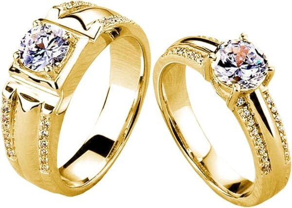 S925 Moissanite Wedding Rings Set for Couple, 10K/14K/18K Gold Lab-Grown Diamond Couple Rings for Men and Women, Customized Matching Promise Bands for Engagement Valentine's Day Free Engraving