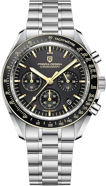 Pagani Design Men's Chronograph Quartz Dial 40mm VK63 Movement Stainless Steel Mirror Sapphire Watch 100 Meter Water Resistant Sport Watch