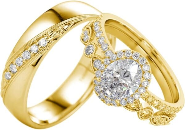 S925 10k/14k/18k Real Gold Moissanite Couple Ring Set For Men and Women, 1-3 CT Pear/Asscher/Emerald Cut Moissanite Wedding Couple Ring Set D Color VVS1 Clarity Anniversary Engagement