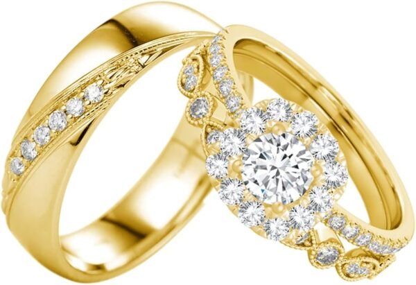 S925 10k/14k/18k Real Gold Moissanite Couple Ring Set For Men and Women, 1-3 CT Pear/Asscher/Emerald Cut Moissanite Wedding Couple Ring Set D Color VVS1 Clarity Anniversary Engagement