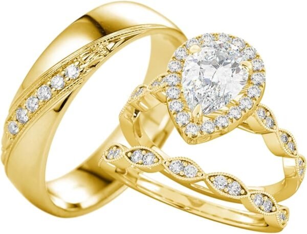 S925 10k/14k/18k Real Gold Moissanite Couple Ring Set For Men and Women, 1-3 CT Pear/Asscher/Emerald Cut Moissanite Wedding Couple Ring Set D Color VVS1 Clarity Anniversary Engagement