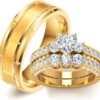 3Pcs Moissanite Wedding Rings Sets for Couples, s925 10K 14K 18K Gold Wedding Rings Sets for Him and Her, Customized Matching Engagement Bands Set for Men and Women Free Engraving