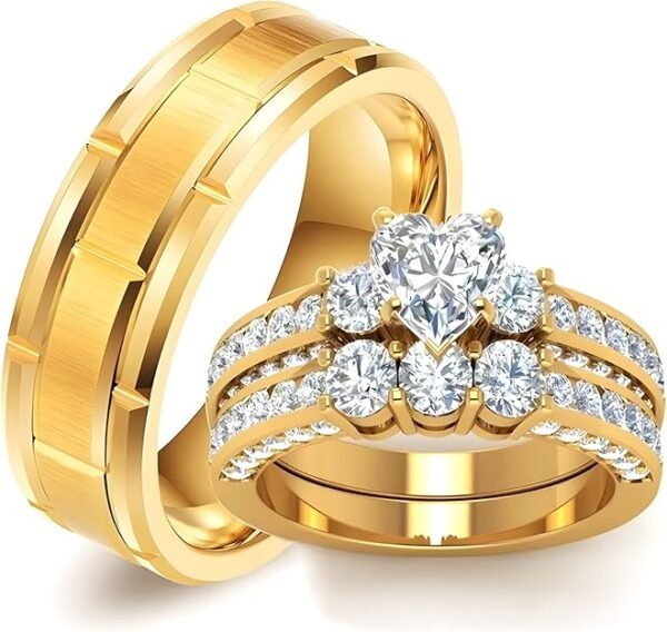 3Pcs Moissanite Wedding Rings Sets for Couples, s925 10K 14K 18K Gold Wedding Rings Sets for Him and Her, Customized Matching Engagement Bands Set for Men and Women Free Engraving