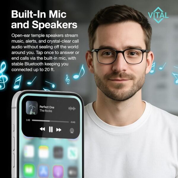 Vital Smart Glasses for Men AI Translation – Open-Ear Bluetooth 5.3 Audio, 130-Language Translator Vital Smart Glasses for Women UV400 Blue-Light Blocker Voice-Assistant Eyewear AI Glass