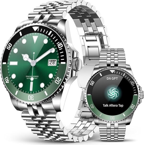 2025 DA GPT Smart Watch with Bluetooth Call,1.19-inch AMOLED Display, 24/7 Heart Rate, Blood Oxygen, Blood Pressure, Sleep Monitor, 107 Sports Fitness Tracker, Compatible Android and iOS Silver Gold