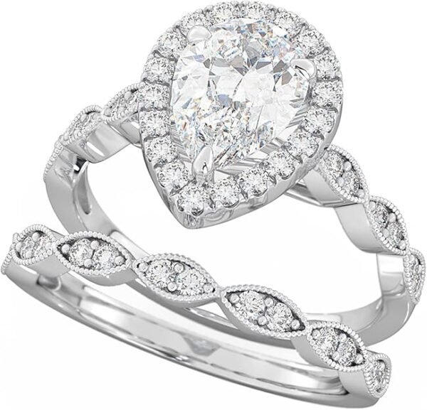 S925 10k/14k/18k Real Gold Moissanite Couple Ring Set For Men and Women, 1-3 CT Pear/Asscher/Emerald Cut Moissanite Wedding Couple Ring Set D Color VVS1 Clarity Anniversary Engagement