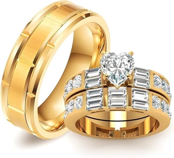3Pcs Moissanite Wedding Rings Sets for Couples, s925 10K 14K 18K Gold Wedding Rings Sets for Him and Her, Customized Matching Engagement Bands Set for Men and Women Free Engraving