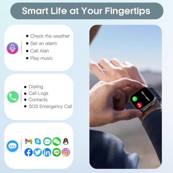 Blood Pressure Smart Watch Air Pump Air Bag, Voice Broadcast, Data Sharing, 2.06" AMOLED Fitness Tracker, 24/7 Heart Rate/Blood Oxygen/Sleep SOS,Black