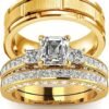3Pcs Moissanite Wedding Rings Sets for Couples, s925 10K 14K 18K Gold Wedding Rings Sets for Him and Her, Customized Matching Engagement Bands Set for Men and Women Free Engraving