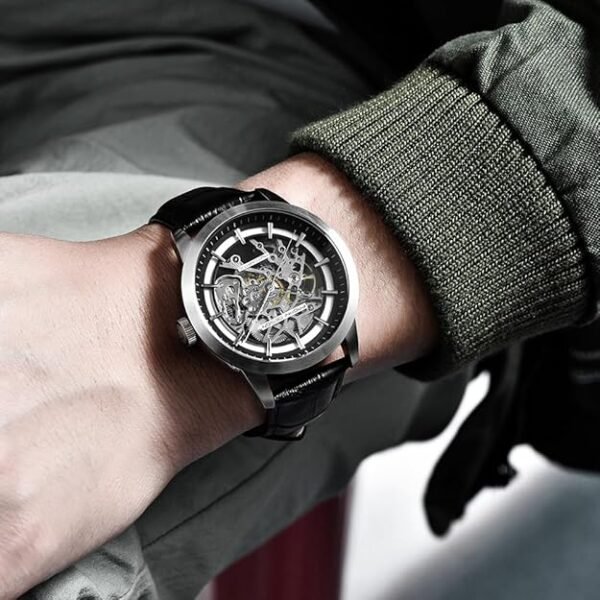 Pagani Design Classic Fashion Men's Skeleton Automatic Mechanical Watch Leather Strap Stainless Steel Self-Winding Waterproof Business Analogue Sports Wristwatch