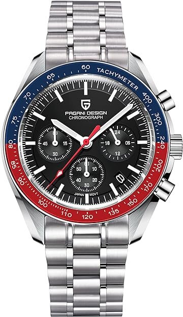 Pagani Design Men's Chronograph Quartz Dial 40mm VK63 Movement Stainless Steel Mirror Sapphire Watch 100 Meter Water Resistant Sport Watch