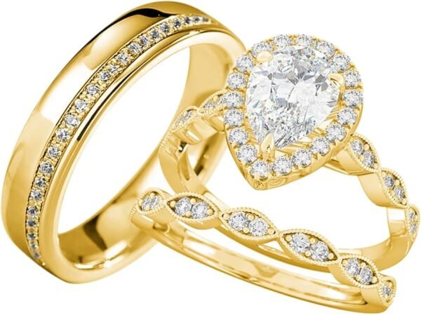 S925 10k/14k/18k Real Gold Moissanite Couple Ring Set For Men and Women, 1-3 CT Pear/Asscher/Emerald Cut Moissanite Wedding Couple Ring Set D Color VVS1 Clarity Anniversary Engagement