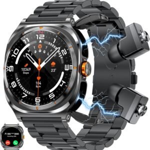 2025 New 2-in-1 Smartwatch with TWS Headset 1.53 inch IP67 Waterproof Music Smartwatch Bluetooth Headset Health Monitoring Sports Fitness Tracker (Black)