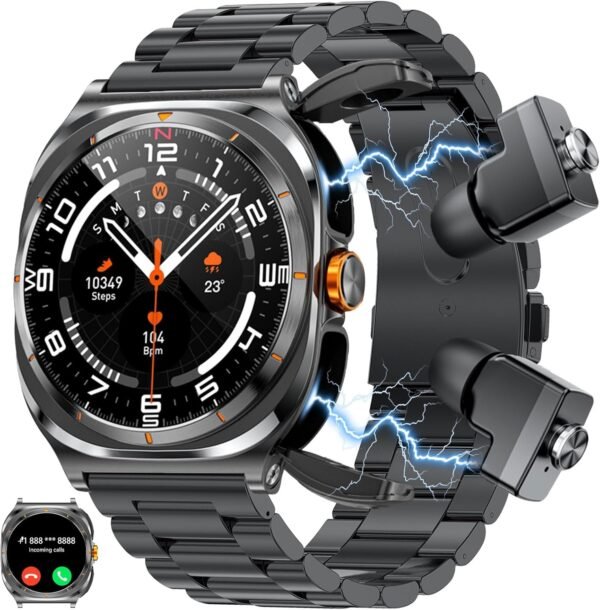 2025 New 2-in-1 Smartwatch with TWS Headset 1.53 inch IP67 Waterproof Music Smartwatch Bluetooth Headset Health Monitoring Sports Fitness Tracker (Black)