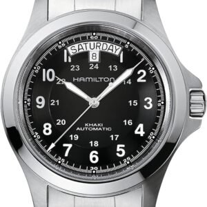 Hamilton Watch Khaki Field King Auto | Swiss Made | 40mm Stainless Steel Case | Black Dial Analog Watch | Silver Stainless Steel Bracelet
