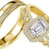 S925 10k/14k/18k Real Gold Moissanite Couple Ring Set For Men and Women, 1-3 CT Pear/Asscher/Emerald Cut Moissanite Wedding Couple Ring Set D Color VVS1 Clarity Anniversary Engagement