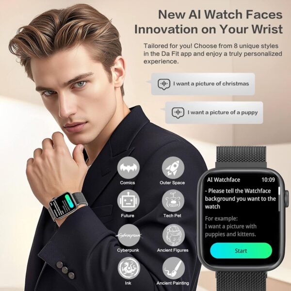 Smart Watches for Men Blood Pressure, DA GPT AI Waterproof Smartwatch, 1.9" AMOLED Display, 24/7 Heart Rate, Blood Oxygen, Stress Sleep Monitor, 123 Sports Fitness Tracker, Compatible Android and iOS