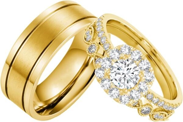 S925 10k/14k/18k Real Gold Moissanite Couple Ring Set For Men and Women, 1-3 CT Pear/Asscher/Emerald Cut Moissanite Wedding Couple Ring Set D Color VVS1 Clarity Anniversary Engagement