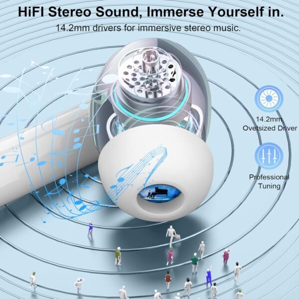 Wireless Earbuds, Bluetooth 5.4 Headphones with HiFi Stereo, in Ear Earphones with 4 ENC Mics, 48H Bluetooth Earbuds with LED Display Charging Case, IP7 Waterproof Ear Buds for Android iOS White