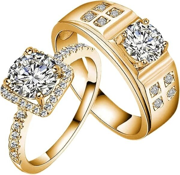 S925 Moissanite Wedding Rings Set for Couple, 10K/14K/18K Gold Lab-Grown Diamond Couple Rings for Men and Women, Customized Matching Promise Bands for Engagement Valentine's Day Free Engraving