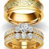 3Pcs Moissanite Wedding Rings Sets for Couples, s925 10K 14K 18K Gold Wedding Rings Sets for Him and Her, Customized Matching Engagement Bands Set for Men and Women Free Engraving