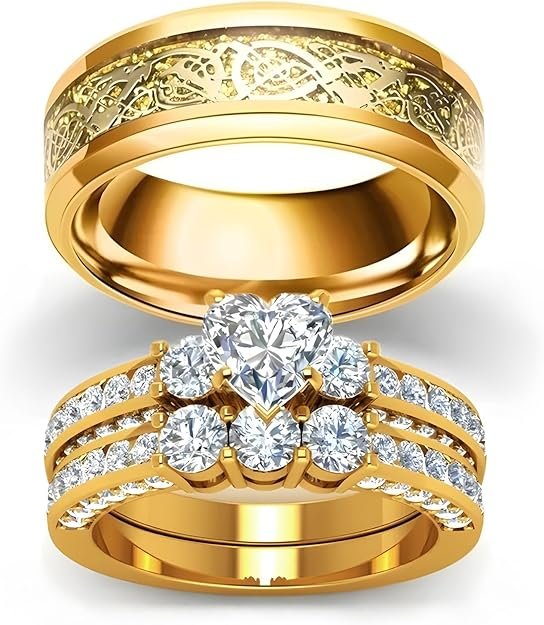 3Pcs Moissanite Wedding Rings Sets for Couples, s925 10K 14K 18K Gold Wedding Rings Sets for Him and Her, Customized Matching Engagement Bands Set for Men and Women Free Engraving