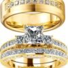 3Pcs Moissanite Wedding Rings Sets for Couples, s925 10K 14K 18K Gold Wedding Rings Sets for Him and Her, Customized Matching Engagement Bands Set for Men and Women Free Engraving