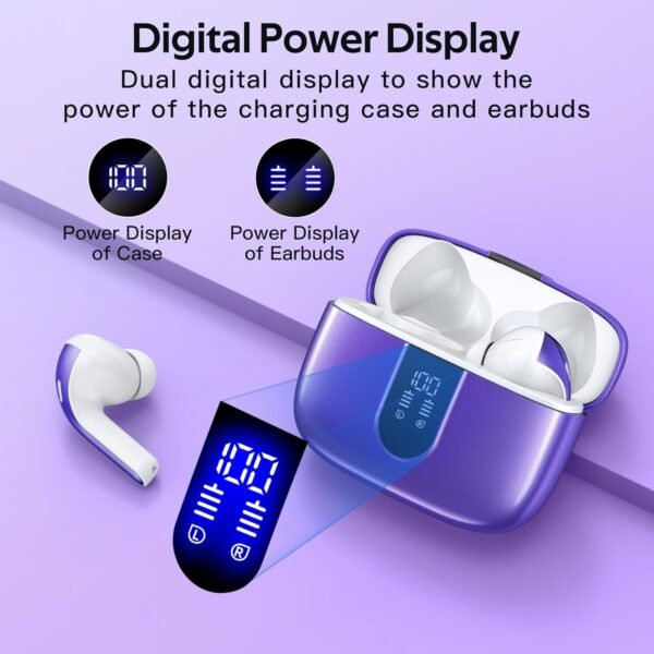 2 Sets X08 Forest Green and Phantom Purple Bluetooth Headphones True Wireless Earbuds 60H Playback Ear Buds with Wireless Charging Case in-Ear Earbuds with Mic