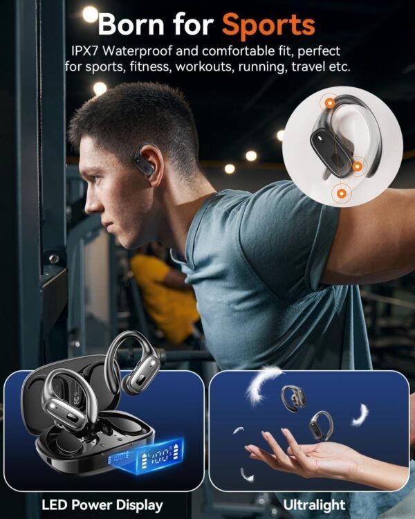 71tbc4jnFtL._AC_SL1500_ Wireless Earbuds, Sports Bluetooth 5.4 Headphones, Ear Buds with ENC Noise Canceling Mic, 80Hr Playtime Earphones, Palm-Sized, LED Power Display, IPX7 Waterproof Headset for Workout Running, White