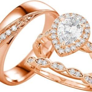 S925 10k/14k/18k Real Gold Moissanite Couple Ring Set For Men and Women, 1-3 CT Pear/Asscher/Emerald Cut Moissanite Wedding Couple Ring Set D Color VVS1 Clarity Anniversary Engagement