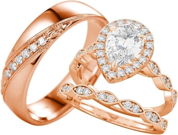 S925 10k/14k/18k Real Gold Moissanite Couple Ring Set For Men and Women, 1-3 CT Pear/Asscher/Emerald Cut Moissanite Wedding Couple Ring Set D Color VVS1 Clarity Anniversary Engagement