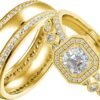 S925 10k/14k/18k Real Gold Moissanite Couple Ring Set For Men and Women, 1-3 CT Pear/Asscher/Emerald Cut Moissanite Wedding Couple Ring Set D Color VVS1 Clarity Anniversary Engagement