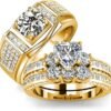 3Pcs Moissanite Wedding Rings Sets for Couples, s925 10K 14K 18K Gold Wedding Rings Sets for Him and Her, Customized Matching Engagement Bands Set for Men and Women Free Engraving