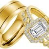 S925 10k/14k/18k Real Gold Moissanite Couple Ring Set For Men and Women, 1-3 CT Pear/Asscher/Emerald Cut Moissanite Wedding Couple Ring Set D Color VVS1 Clarity Anniversary Engagement