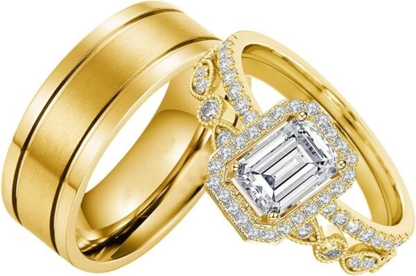 S925 10k/14k/18k Real Gold Moissanite Couple Ring Set For Men and Women, 1-3 CT Pear/Asscher/Emerald Cut Moissanite Wedding Couple Ring Set D Color VVS1 Clarity Anniversary Engagement