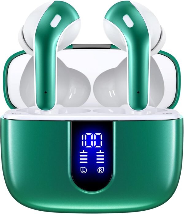 2 Sets X08 Forest Green and Phantom Purple Bluetooth Headphones True Wireless Earbuds 60H Playback Ear Buds with Wireless Charging Case in-Ear Earbuds with Mic