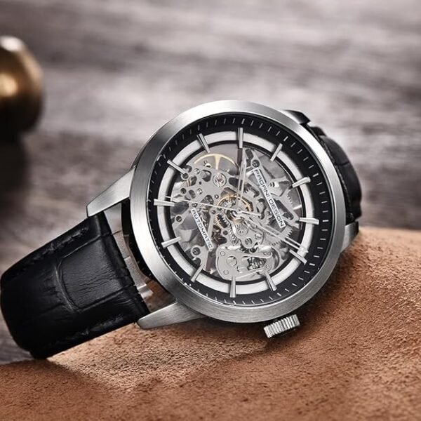 Pagani Design Classic Fashion Men's Skeleton Automatic Mechanical Watch Leather Strap Stainless Steel Self-Winding Waterproof Business Analogue Sports Wristwatch