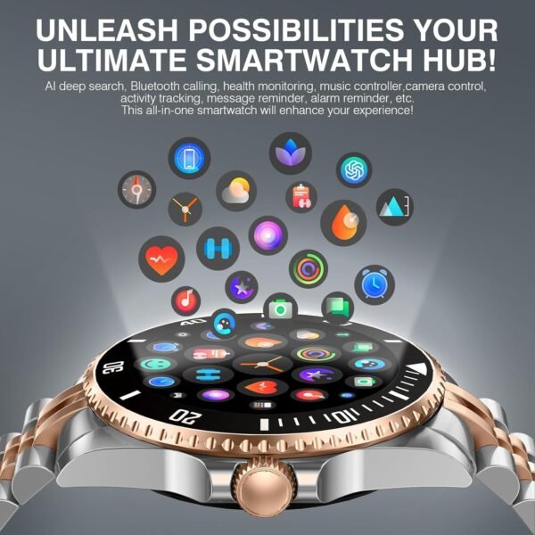 2025 DA GPT Smart Watch with Bluetooth Call,1.19-inch AMOLED Display, 24/7 Heart Rate, Blood Oxygen, Blood Pressure, Sleep Monitor, 107 Sports Fitness Tracker, Compatible Android and iOS Silver Gold