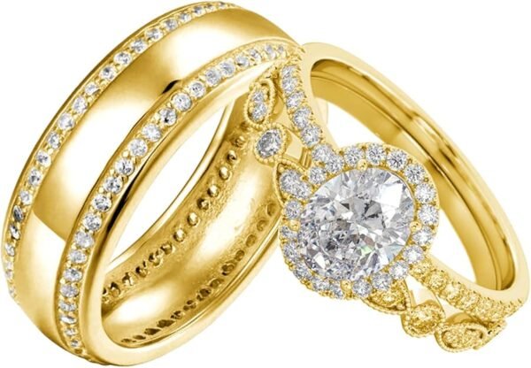 S925 10k/14k/18k Real Gold Moissanite Couple Ring Set For Men and Women, 1-3 CT Pear/Asscher/Emerald Cut Moissanite Wedding Couple Ring Set D Color VVS1 Clarity Anniversary Engagement