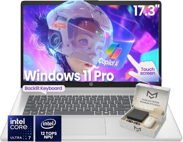 71ysCdOwjAL._AC_SL1500_ (1) HP 17-inch Touchscreen Business Laptop · Intel 12-Core Ultra 7 255U · 12 NPU Tops · AI Copilot Ready · HD+ Display · Backlit KB · Privacy Camera · Win 11 Pro · w/Accessory (64GB DDR5 | 4TB SSD)