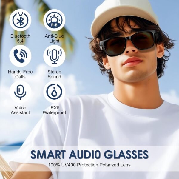 71ytE4pa4WL._AC_SL1500_ Smart Glasses, Blue Light Blocking Clear Lenses + Magnetic Clip-On Sunglasses, Bluetooth Glasses with Open Ear Speaker, Voice Assistant Compatible for iPhone Android