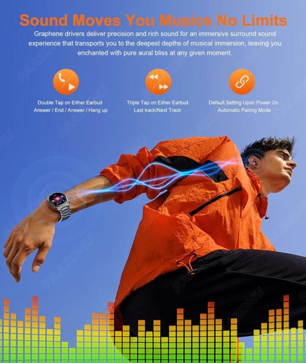 2025 New 2-in-1 Smartwatch with TWS Headset 1.53 inch IP67 Waterproof Music Smartwatch Bluetooth Headset Health Monitoring Sports Fitness Tracker (Black)