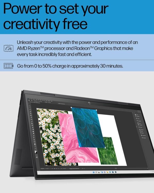 HP ENVY x360 Convertible 15-inch Laptop, AMD Ryzen 7 5825U processor, AMD Radeon Graphics, 8 GB RAM, 512 GB SSD, Windows 11 Home (15-eu1026nr, Nightfall black aluminum)