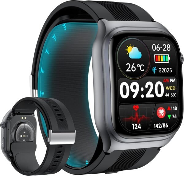 Blood Pressure Smart Watch Air Pump Air Bag, Voice Broadcast, Data Sharing, 2.06" AMOLED Fitness Tracker, 24/7 Heart Rate/Blood Oxygen/Sleep SOS,Black