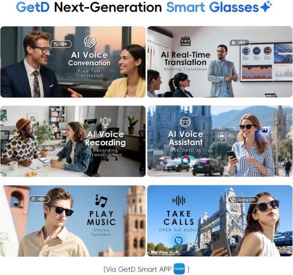 Bluetooth Sunglasses for Men/Women, AI Translator Powered by GPT, 11H Battery, Polarized UV Protection, Smart Eyewear Powered by ChatGPT, AI Real-time Translation with 147 languages